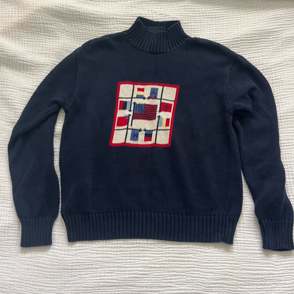 Liz Claiborne Navy Sweater with Red and White Pattern
